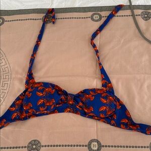 Blue & Orange Tropical Print Bikini Top